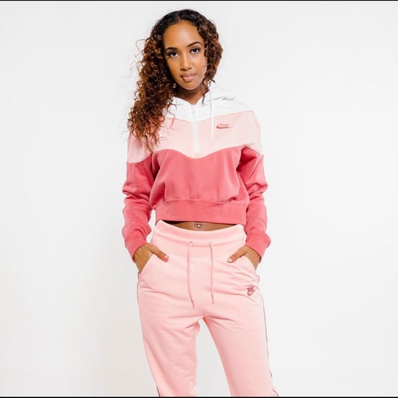 Nike Colorblock Half Zip Cropped Hoodie 